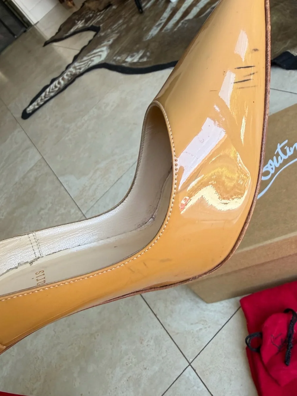 Christian Louboutin Beige Patent Leather Stiletto Pumps with Red Soles